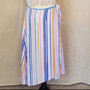 ♡ BP Wrap Skirt Size Small White with Pink Blue Yellow Orange Stripe